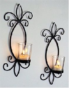 Wrought Iron Wall Mounted Candle Stand