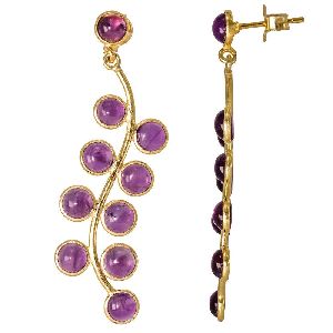 Amethyst Quartz Cab Round Stud Drop Earring