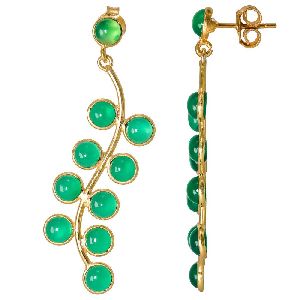 Green Onyx Round Stud Drop Earring Bezel Jewelry