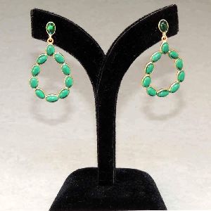 Plated Bezel Emerald Quartz Ear Post Stud Earrings