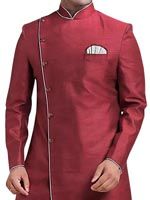 Cross Button Maroon Wedding Sherwani