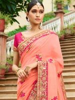 Impressive Coral Pink Art Silk Saree