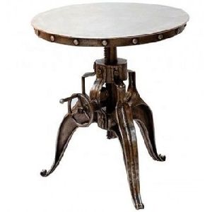 vintage Cast Iron metal Crank Jack height adjustable Cafe Dining Table