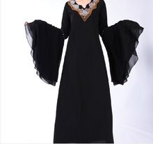 Black Bat Sleeve Abayas With Embroidery