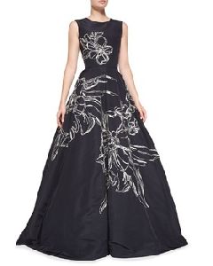 Sleeveless Floral-Embroidered Gown