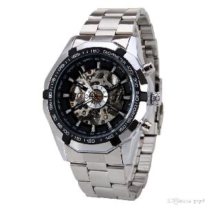 Silver Round Dial Mens Wrist Watch