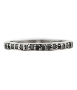 14K WHITE GOLD HALF ETERNITY BLACK DIAMOND WEDDING BAND, RECTANGLE STYLE