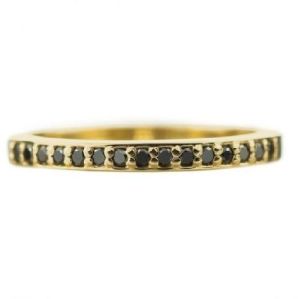 14K YELLOW GOLD HALF ETERNITY BLACK DIAMOND WEDDING BAND, RECTANGLE STYLE