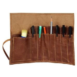 Leather Pencil Roll Up Case