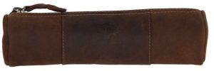 Pen Pencil Case Leather Pouch Dark Brown