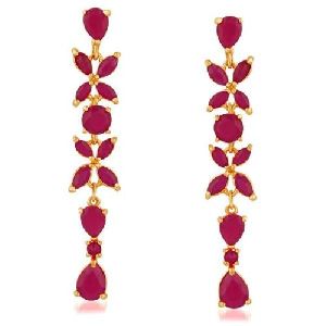 Ruby Stone Gold Plated Dangler Earrings