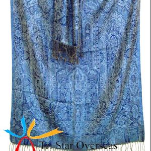 Kashmiri styles silk wool scarf in jacquard patterns