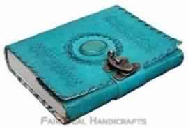 BLUE LEATHER DIARY WITH EMBOSSED BLUE STONE