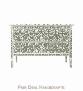 CHARCOAL MOTHER OF PEARL FLORAL TWO DRAWER CHEST (FD-CHDM010)