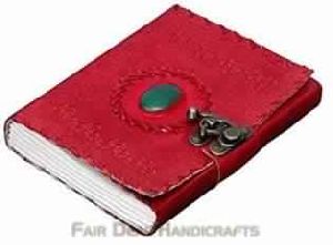 RED LEATHER DIARY WITH EMBOSSED GREEN STONE