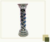 Pillar candle holder with glass and silver work