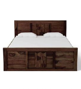 Indian Solid Wood with Box Storage in Provincial Teak Finish Queen Size Bed