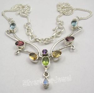 MULTICOLOR STONES LARGE Chain Necklace