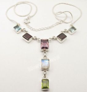 MULTISTONES Rectangle Cut Stones Trendy Necklace