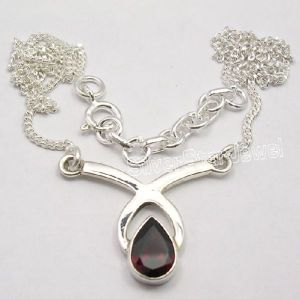 Silver GARNET GEMSTONE TRENDY FANCY Necklace