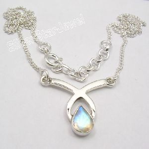 Silver MOONSTONE GEMSTONE New TRENDY Necklace