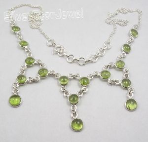 Silver PERIDOT LARGE BIG HANDMADE Necklace