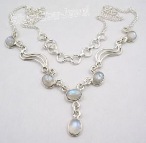 Silver RAINBOW MOONSTONE DESIGNER Necklace