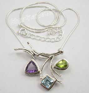 Solid Silver MULTISTONES DESIGNER AMAZING Necklace