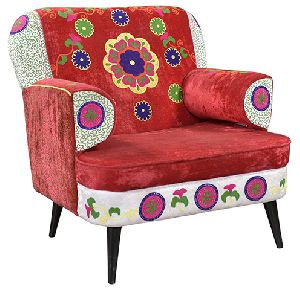 Velvet Embroidered One Seat Sofa Arm Chair