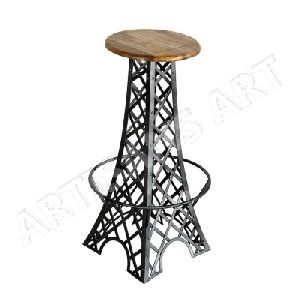 EIFFEL TOWER METAL FINISHED SOLID MANGO WOOD TOP BAR STOO