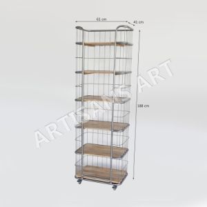 INDUSTRIAL METAL WOOD DISPLAY RACK ON WHEELS,