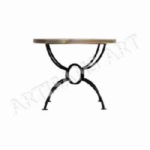 INDUSTRIAL ROUND COFFEE TABLE WITH IRON CROSSED MODERN BASE