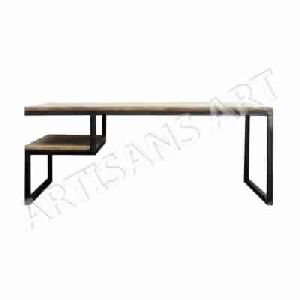 RECTANGULAR RUSTIC METAL AND WOOD INDUSTRIAL COFFEE TABLE