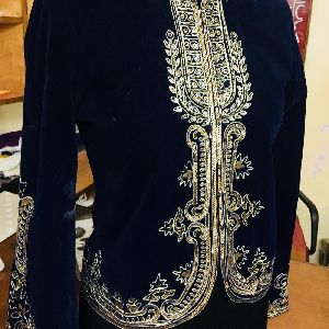 Hand Embroidered Bell Sleeve Velvet Jacket