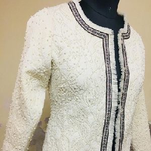 Hand embroidered Pearl pique jaquard jacket