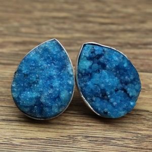 Bezel Setting Blue Druzy Studs