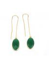 Bezel Green Onyx Long Wire Thread Earring