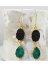 Black And Green Natural Agate Druzy Drop Earring