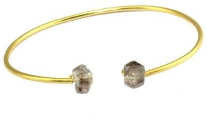 Natural Herkimer Diamond Gold Plated Adjustable Petty Bangle Bracelet