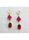 Pink And Red Natural Agate Druzy Gold With Drop/Dangle Earring