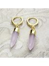 Pencil Shape Pink Chalcedony Hoop gold plated earring