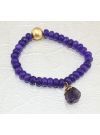 Purple Jade And Amethyst Stone Gold Plated Adjustable Bracelet