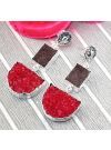 Red Natural Agate Druzy Silver Plated Drop/Dangle Earring