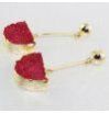 Red Natural Sugar Druzy Drop Dangle Gold Plated Long Wire D Shape Earring