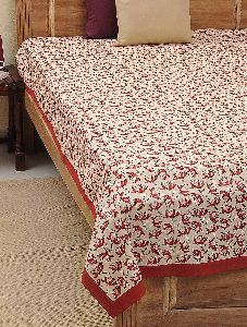 Bed Cover Hand Block Printed Red Flower