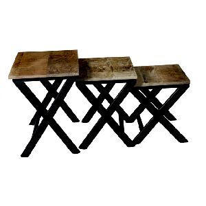 Indian Iron Wooden S/3 Stool