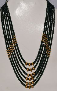 Natural emerald beads with gold beads 6 string necklace