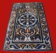 Black Marble Stone Pietra Dura Dining Table Top