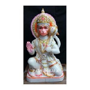 White Hanuman Designing Marble Statue