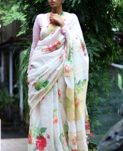 Linen degetal print saree